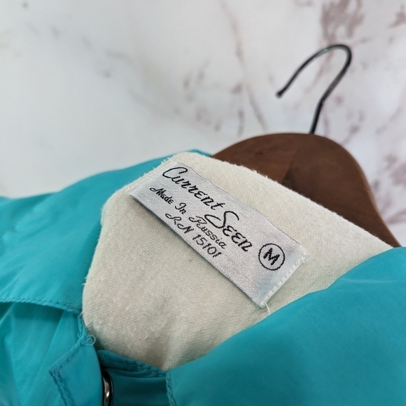 Vintage Jacket Woman Large Turquoise Windbreaker Flannel 80s 90s Puff Grannycore - Picture 3 of 12